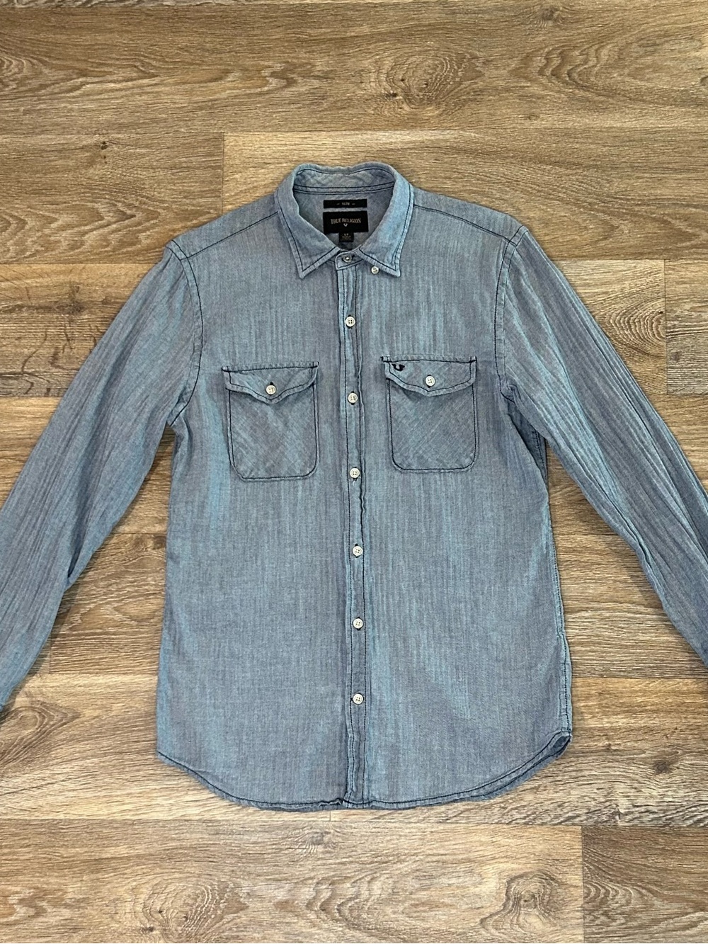 True Religion Men's Slim Fit S Small Blue Button Up Dress Shirt Western Style